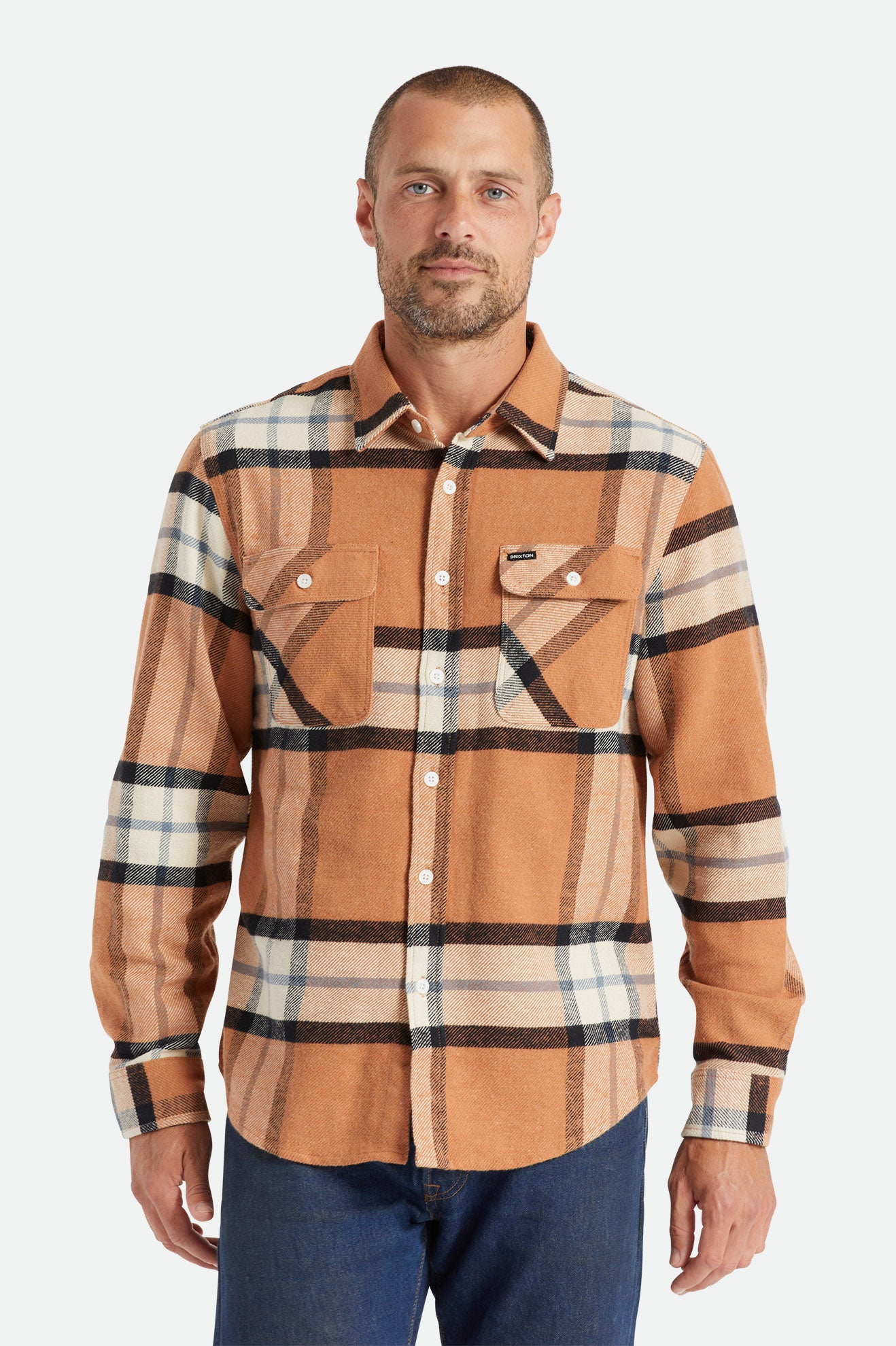 Beige Brixton Bowery L/S Men's Flannels | 069831FIV