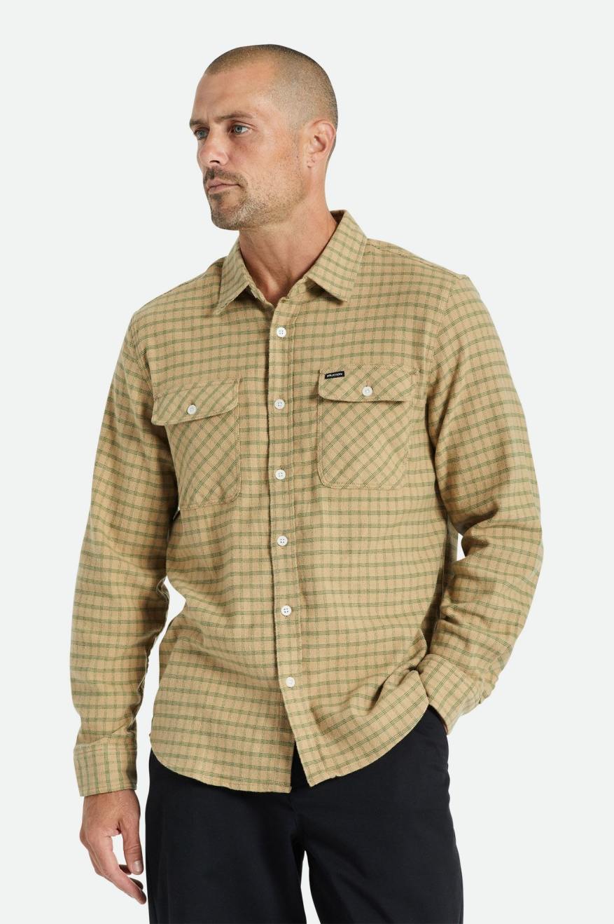 Beige / Olive Brixton Bowery Stretch L/S Utility Men's Wovens | 748539RVU