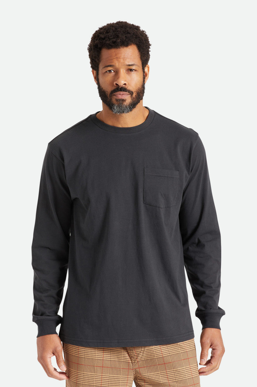 Black Brixton Basic L/S Pocket Men's Tops | 971863KVT