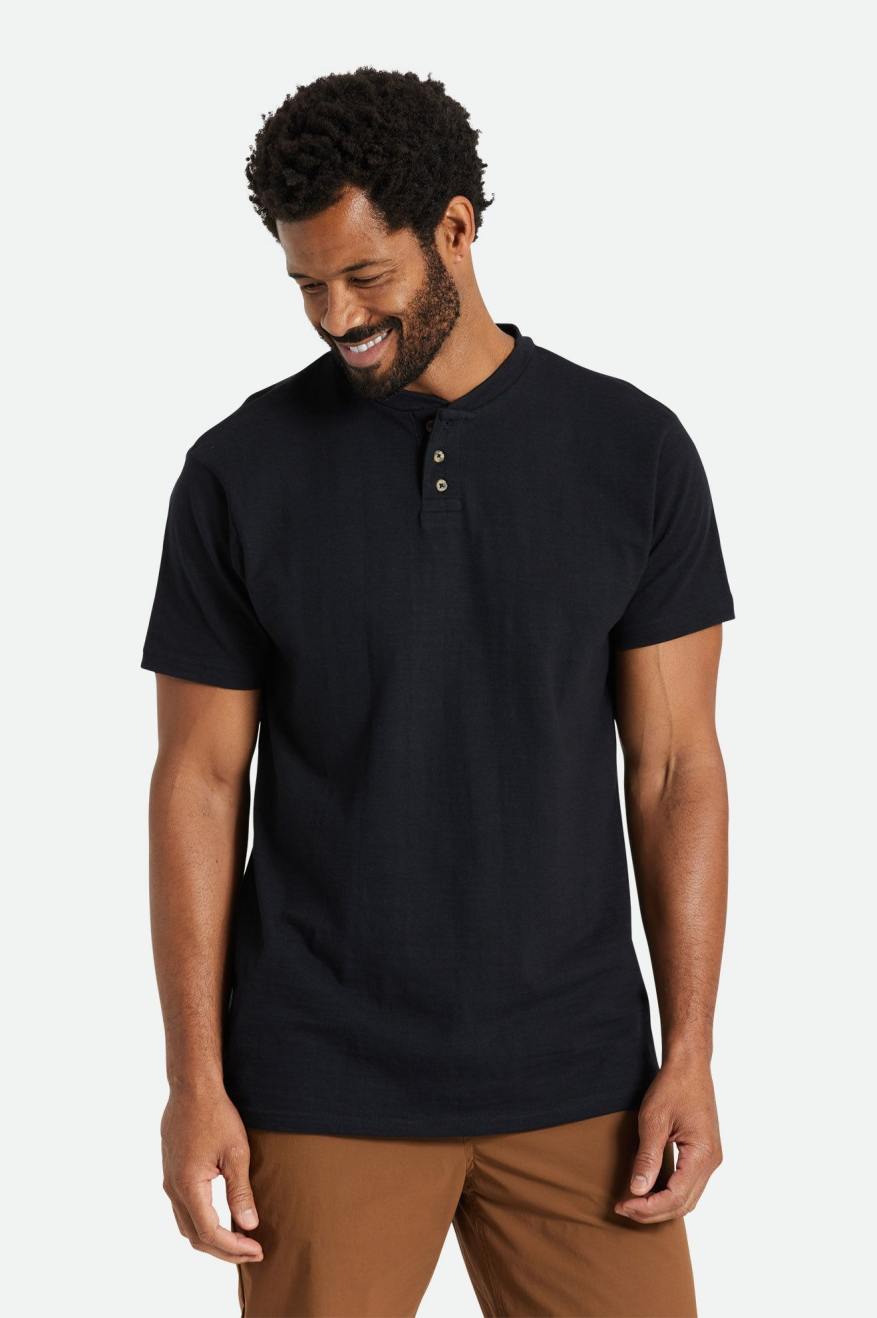 Black Brixton Basic Slub S/S Henley Men's Tops | 803246IWE