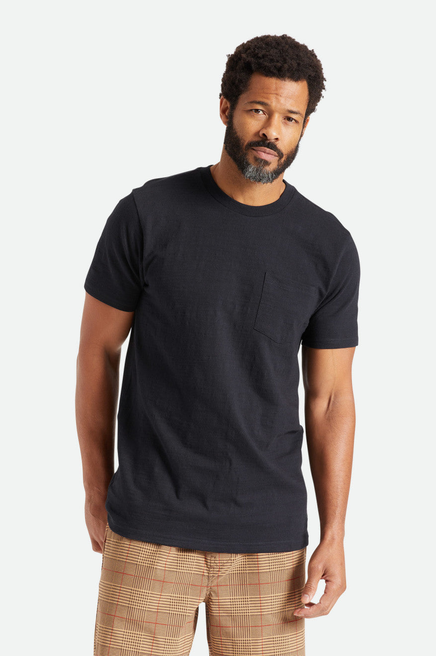 Black Brixton Basic Slub S/S Pocket Men's Tops | 250739BEG