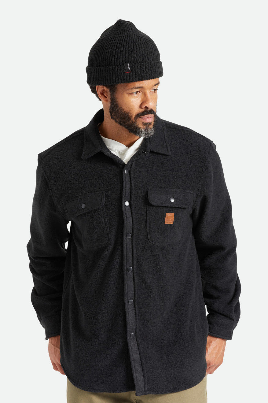 Black Brixton Bowery L/S Arctic Stretch Fleece Men's Flannels | 487325MNU