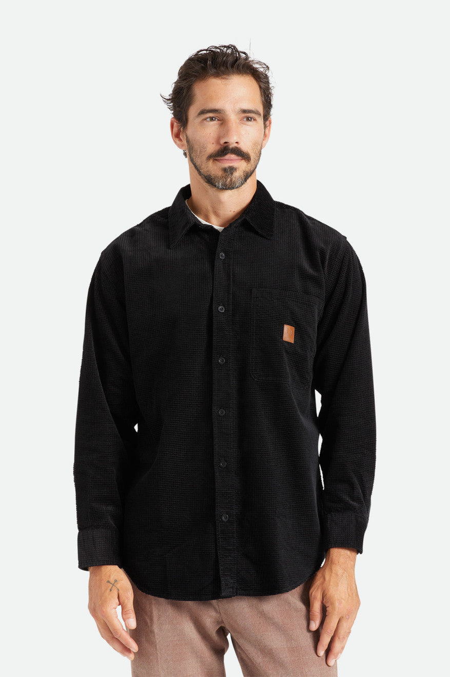 Black Brixton Porter L/S Waffle Corduroy Men's Wovens | 057268JXD