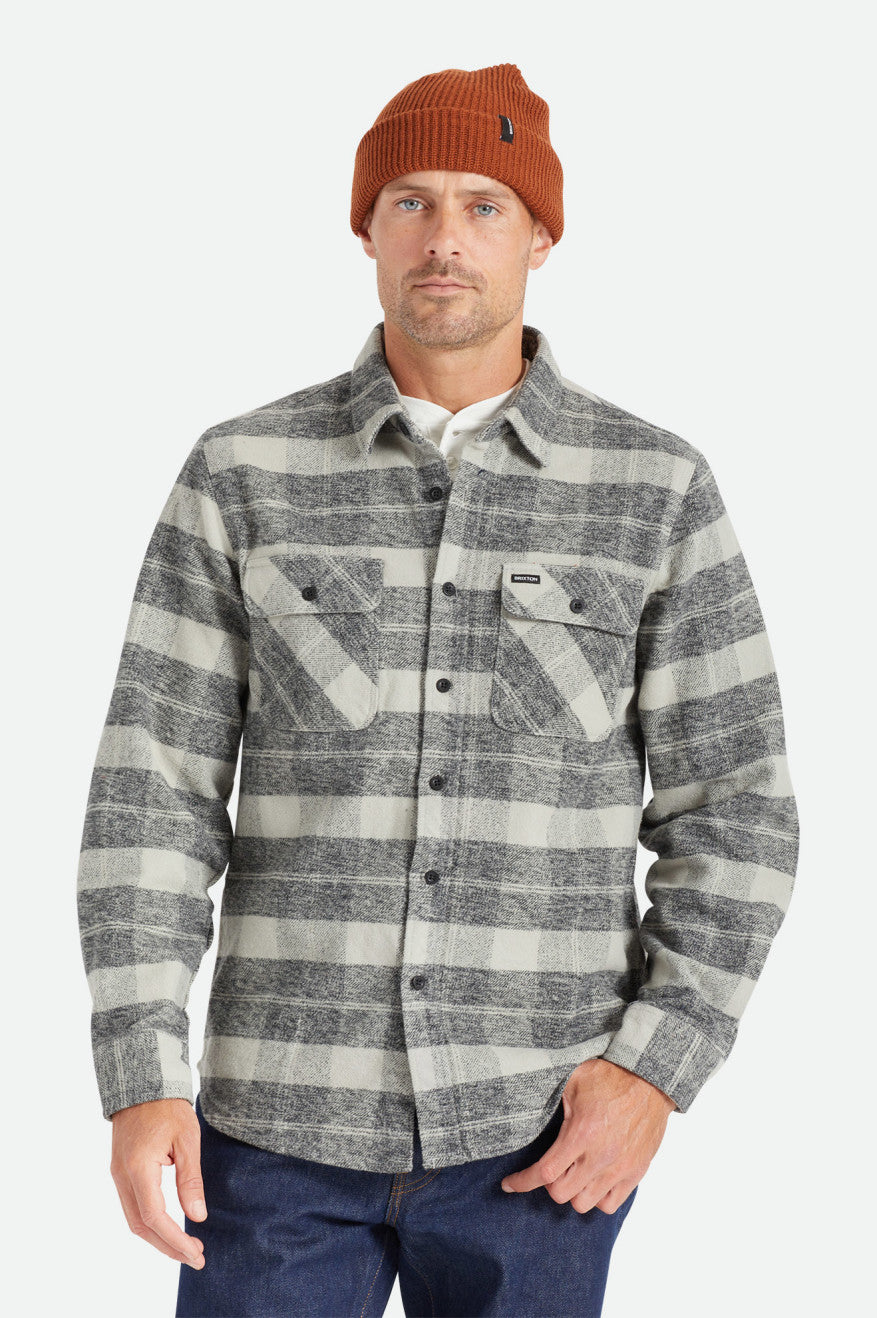 Black / Grey Brixton Bowery Heavy Weight L/S Men's Flannels | 820349FYG