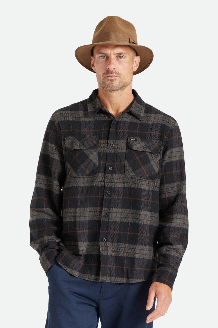 Black / Grey Brixton Bowery L/S Men's Wovens | 758614VNO