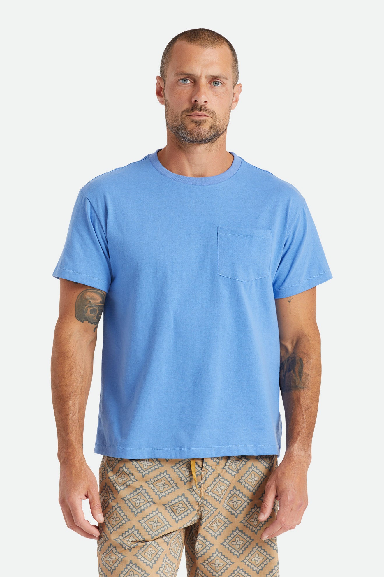 Blue Brixton Basic S/S Pocket Men's Tops | 427108JUA