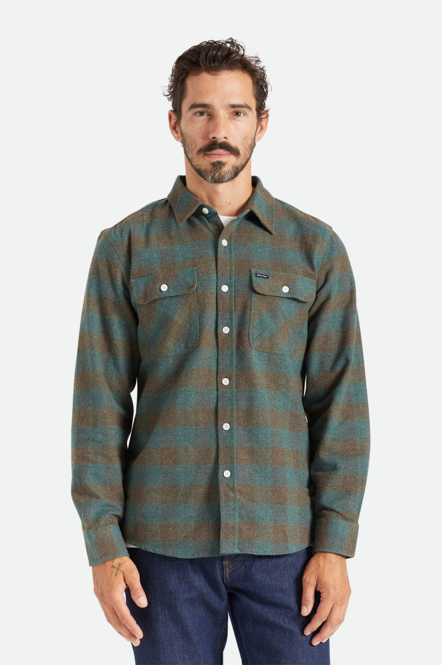 Blue Brixton Bowery L/S Men's Flannels | 125907XKG