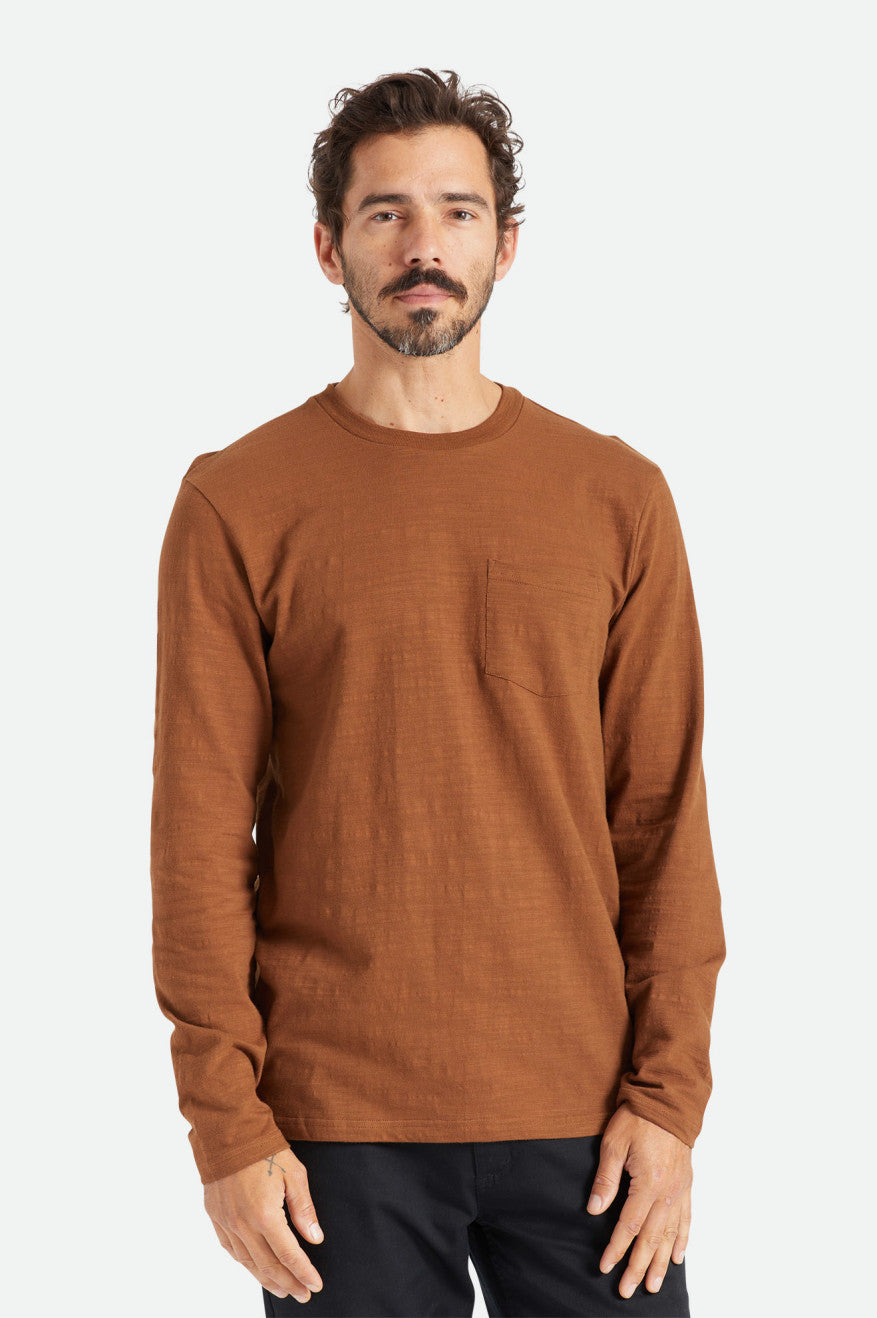 Brown Brixton Basic Slub L/S Pocket Men's Tops | 869072LBW