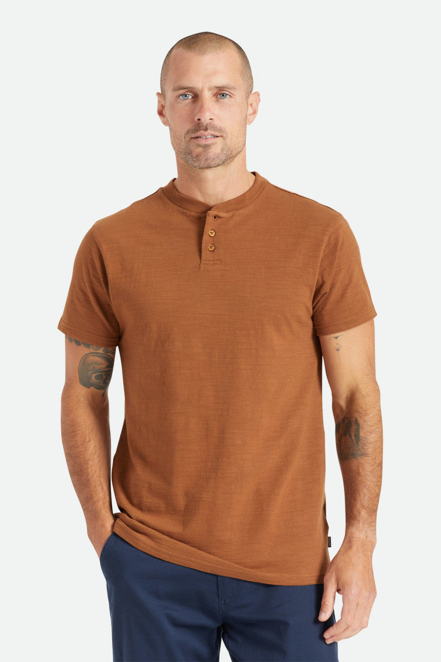 Brown Brixton Basic Slub S/S Henley Men's Knitwear | 839205WGF