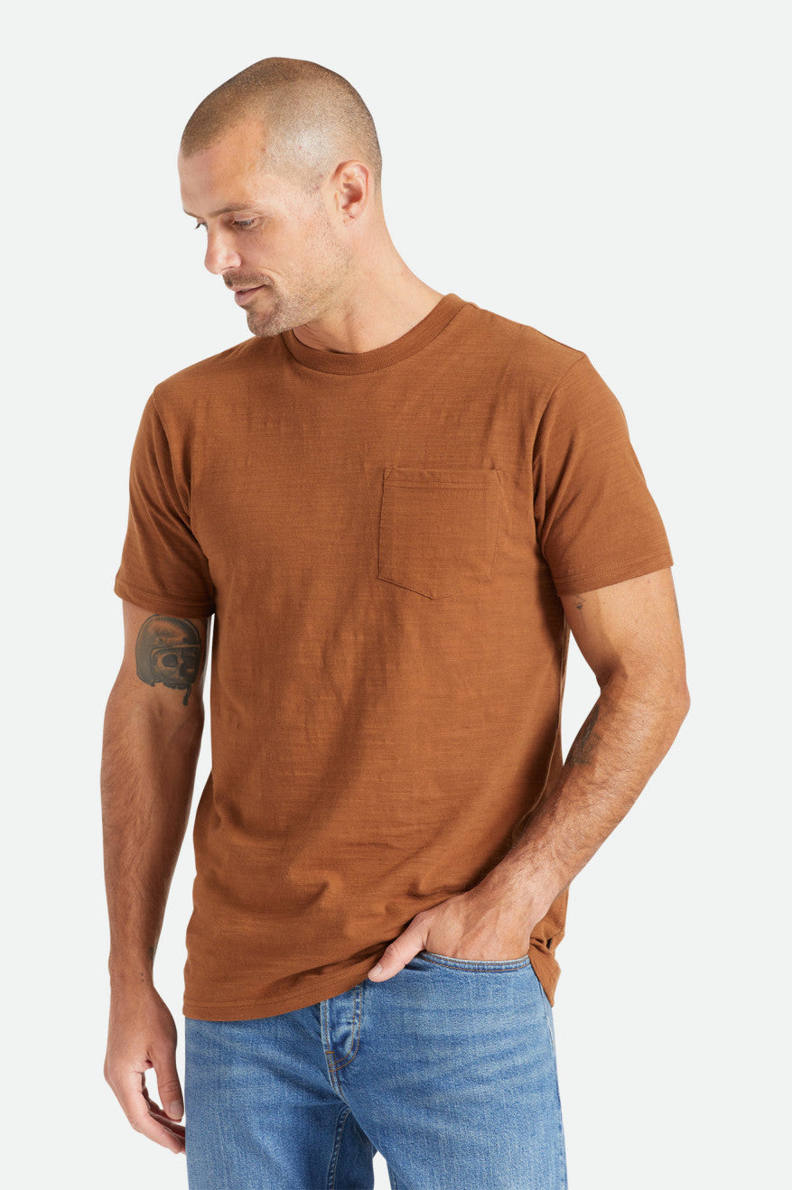 Brown Brixton Basic Slub S/S Pocket Men's Tops | 326085WOJ