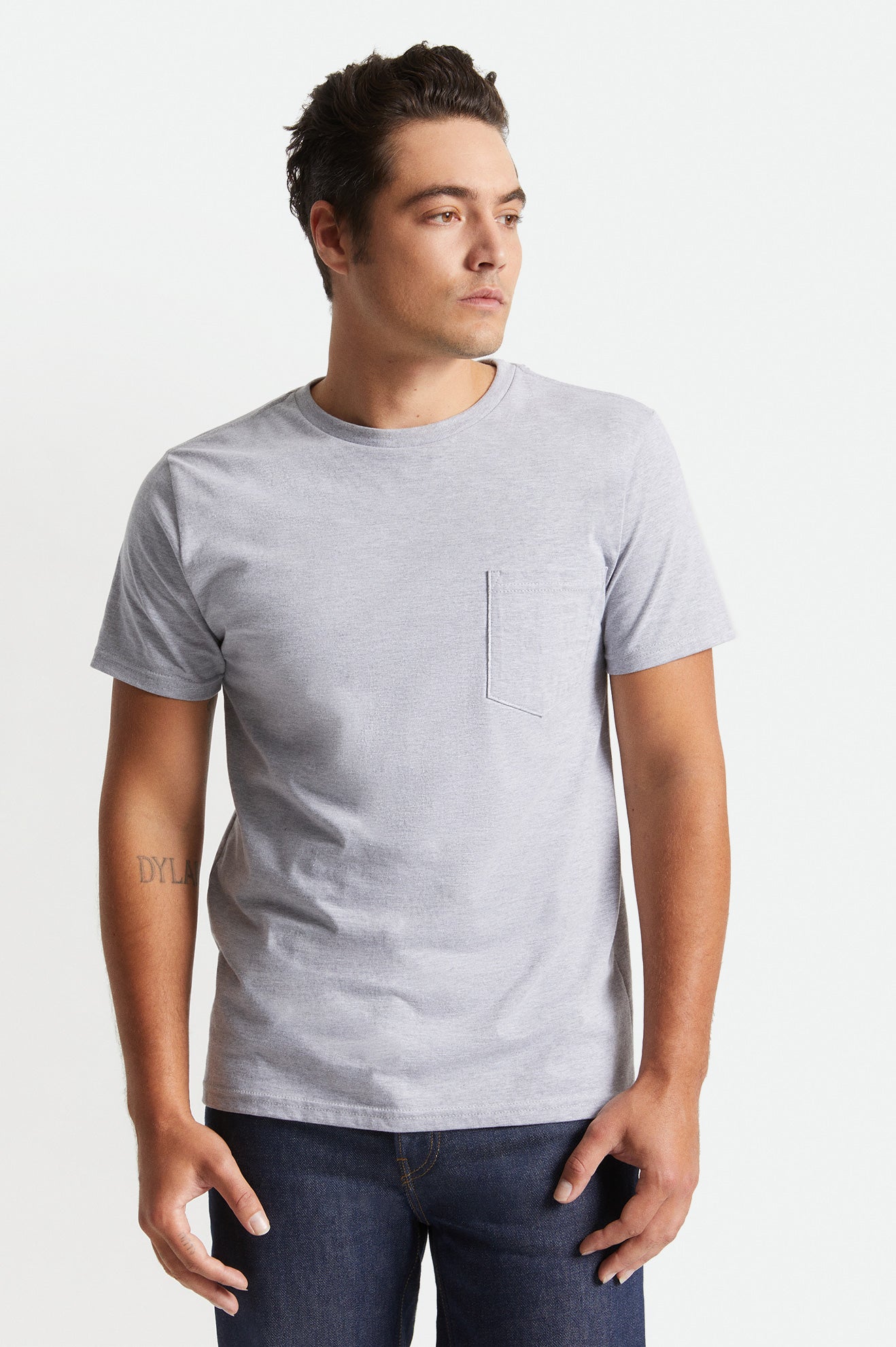 Grey Brixton Basic S/S Pocket Men's Tops | 504673VCW