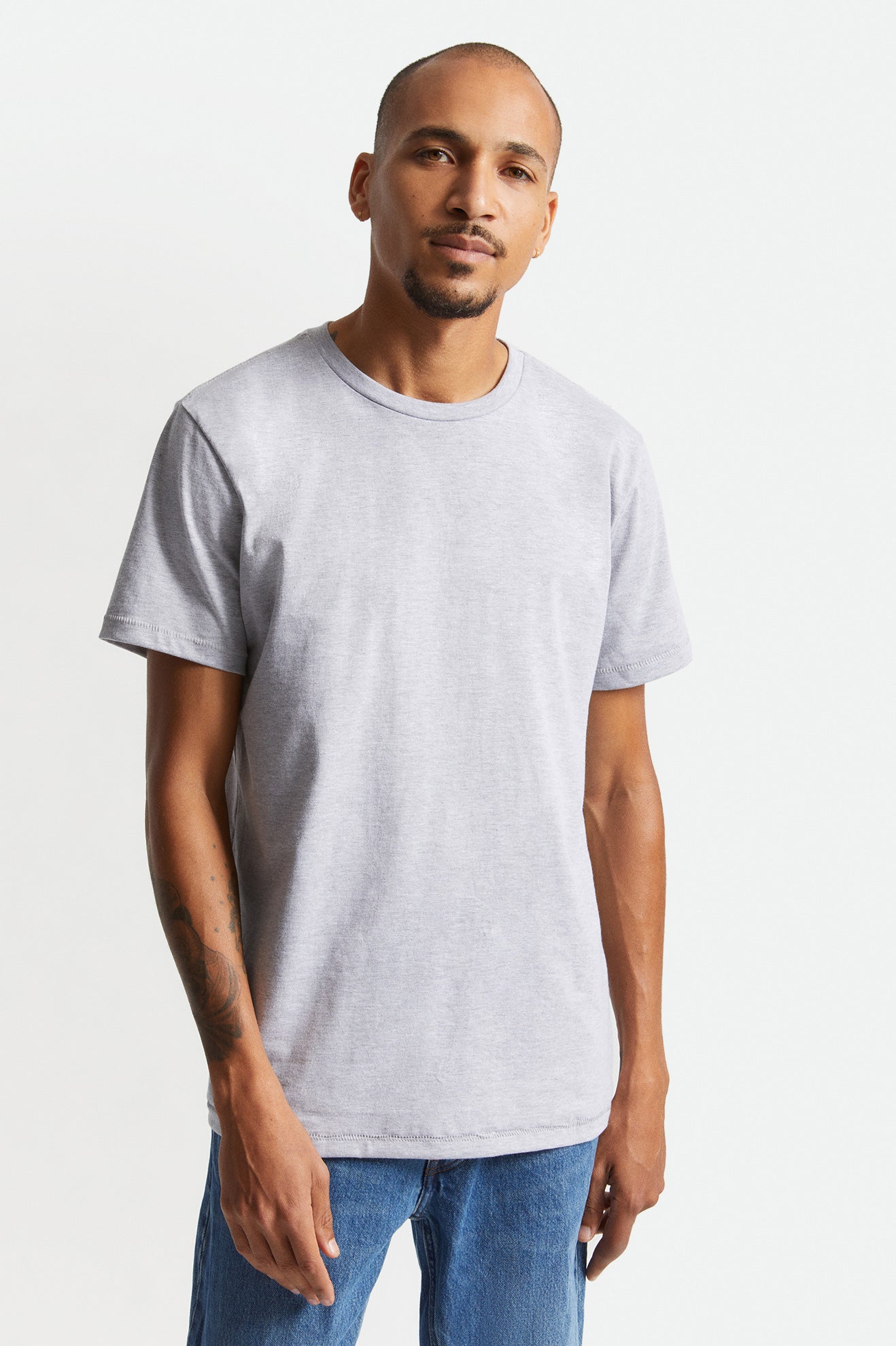 Grey Brixton Basic S/S Tailored Men's Tops | 472069MDC