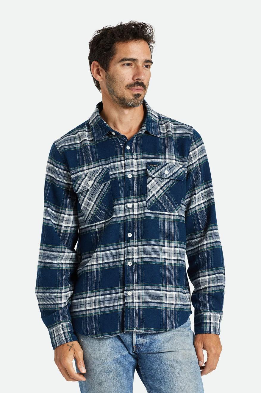 Grey Brixton Bowery L/S Men's Flannels | 793416LPQ