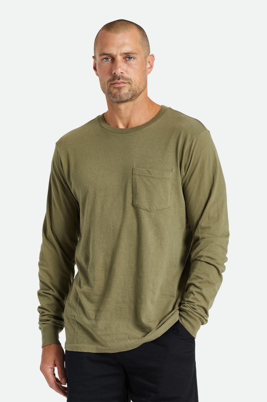 Olive Brixton Basic L/S Pocket Men's Tops | 207839SWA