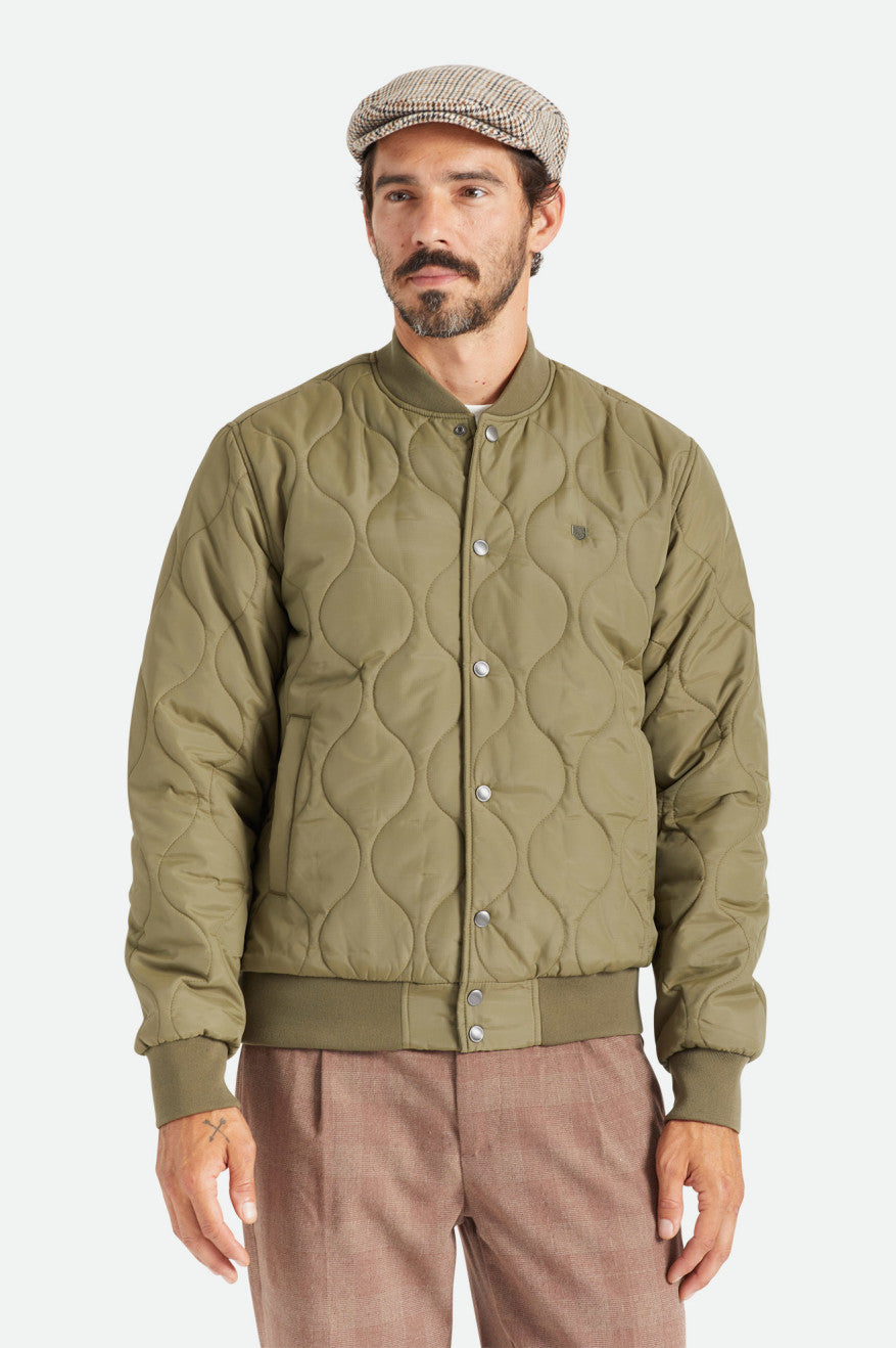 Olive Brixton Dillinger Quilted Bomber Men's Jackets | 581694PRV