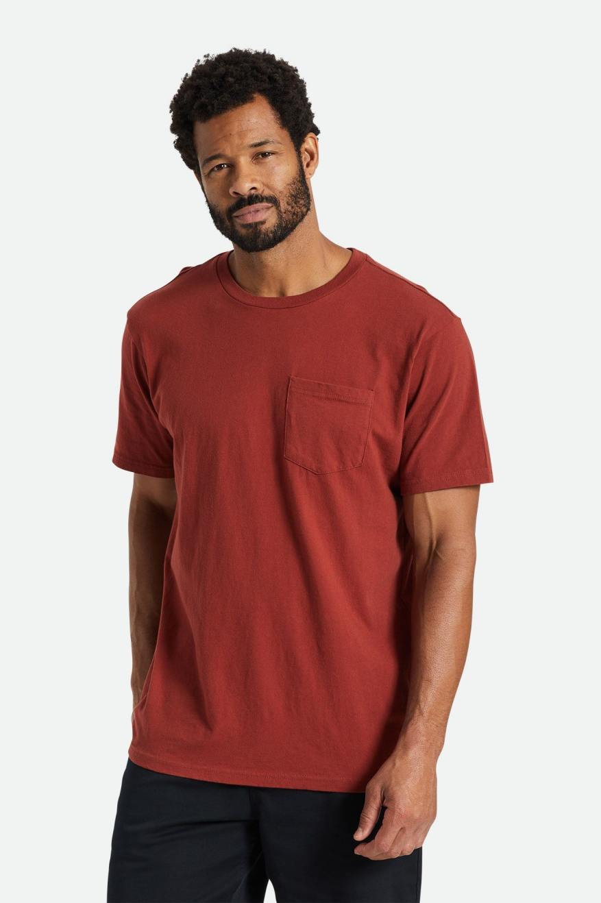 Red Brixton Basic S/S Pocket Men's Tops | 806435FTJ