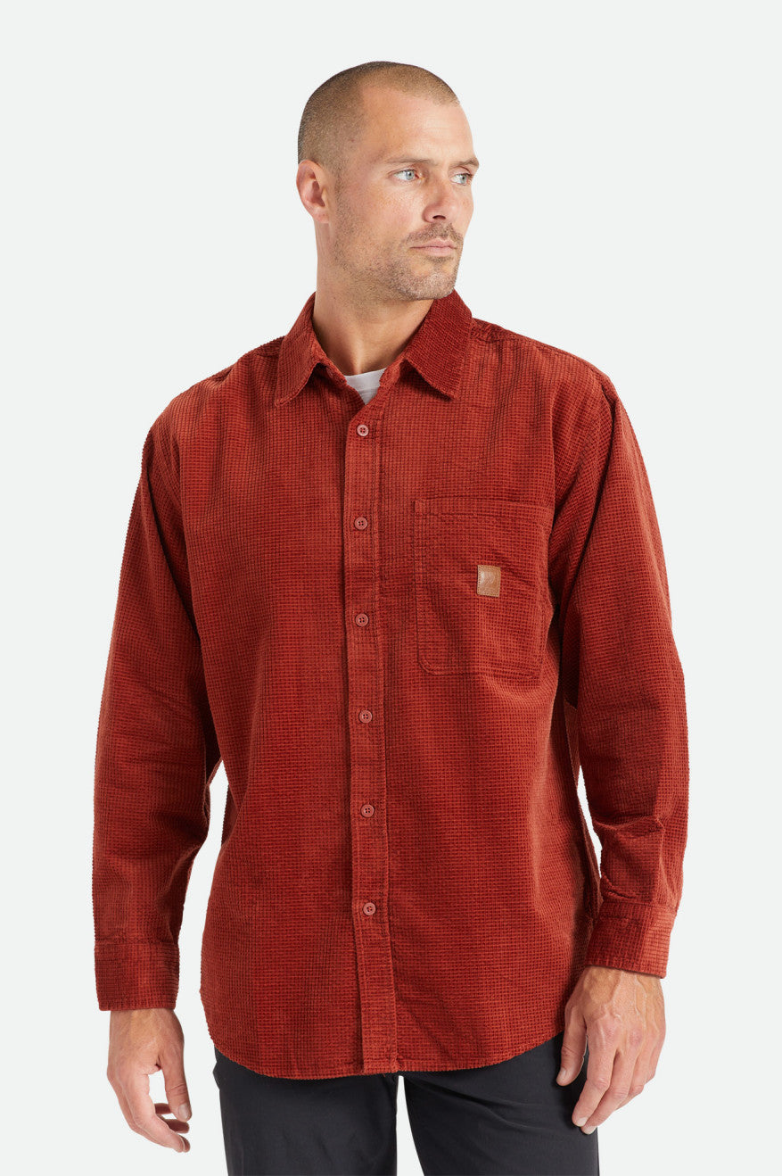 Red Brixton Porter L/S Waffle Corduroy Men's Wovens | 741580TBE