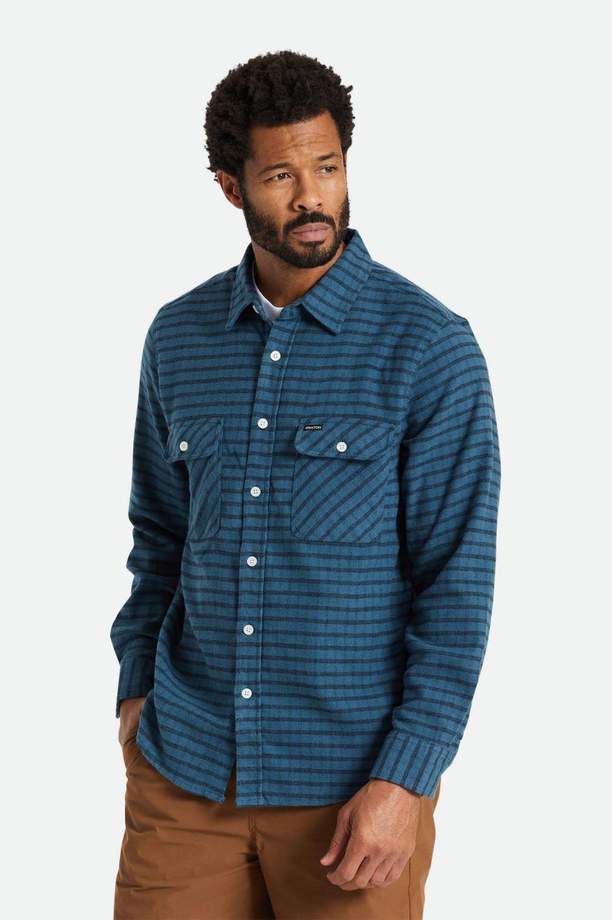 Turquoise / Black Brixton Bowery Stretch L/S Utility Men's Flannels | 321946AHQ