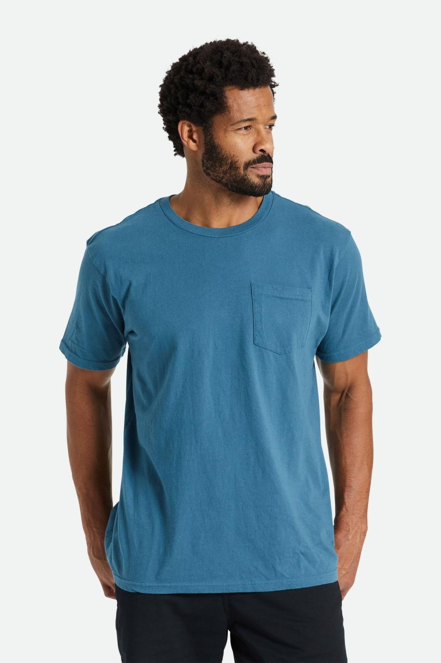 Turquoise Brixton Basic S/S Pocket Men's Tops | 348102ARS