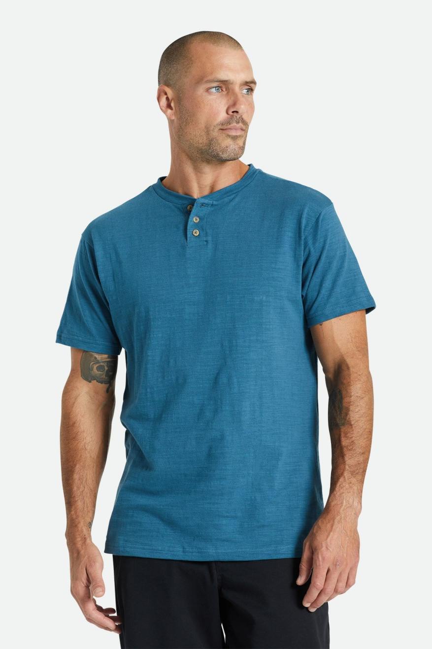 Turquoise Brixton Basic Slub S/S Henley Men's Knitwear | 137428TPW