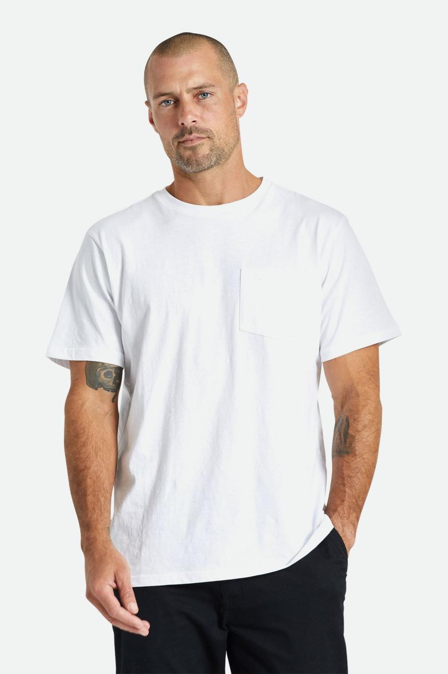 White Brixton Basic S/S Pocket Men's Tops | 645293NIB