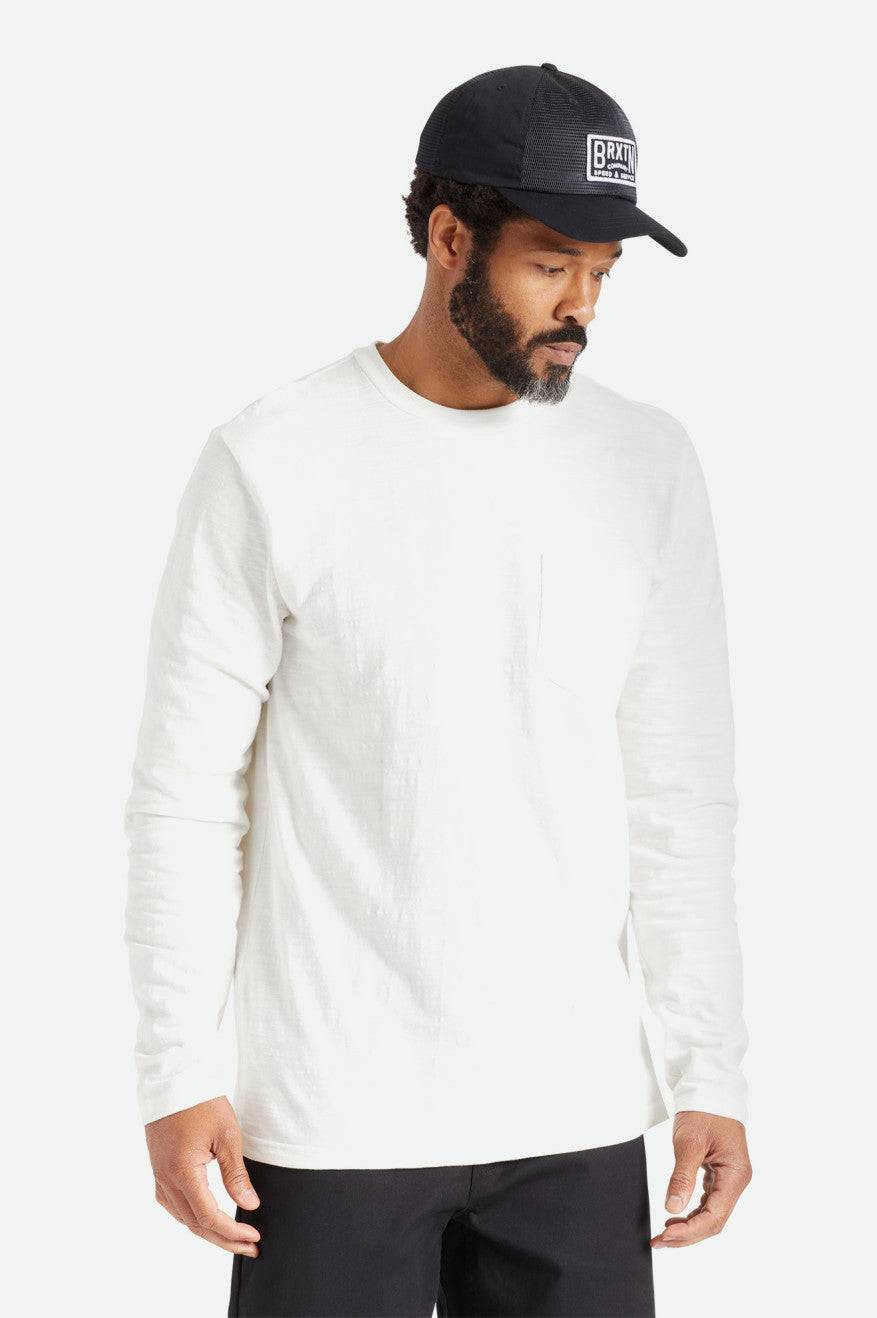 White Brixton Basic Slub L/S Pocket Men's Knitwear | 013687VZB