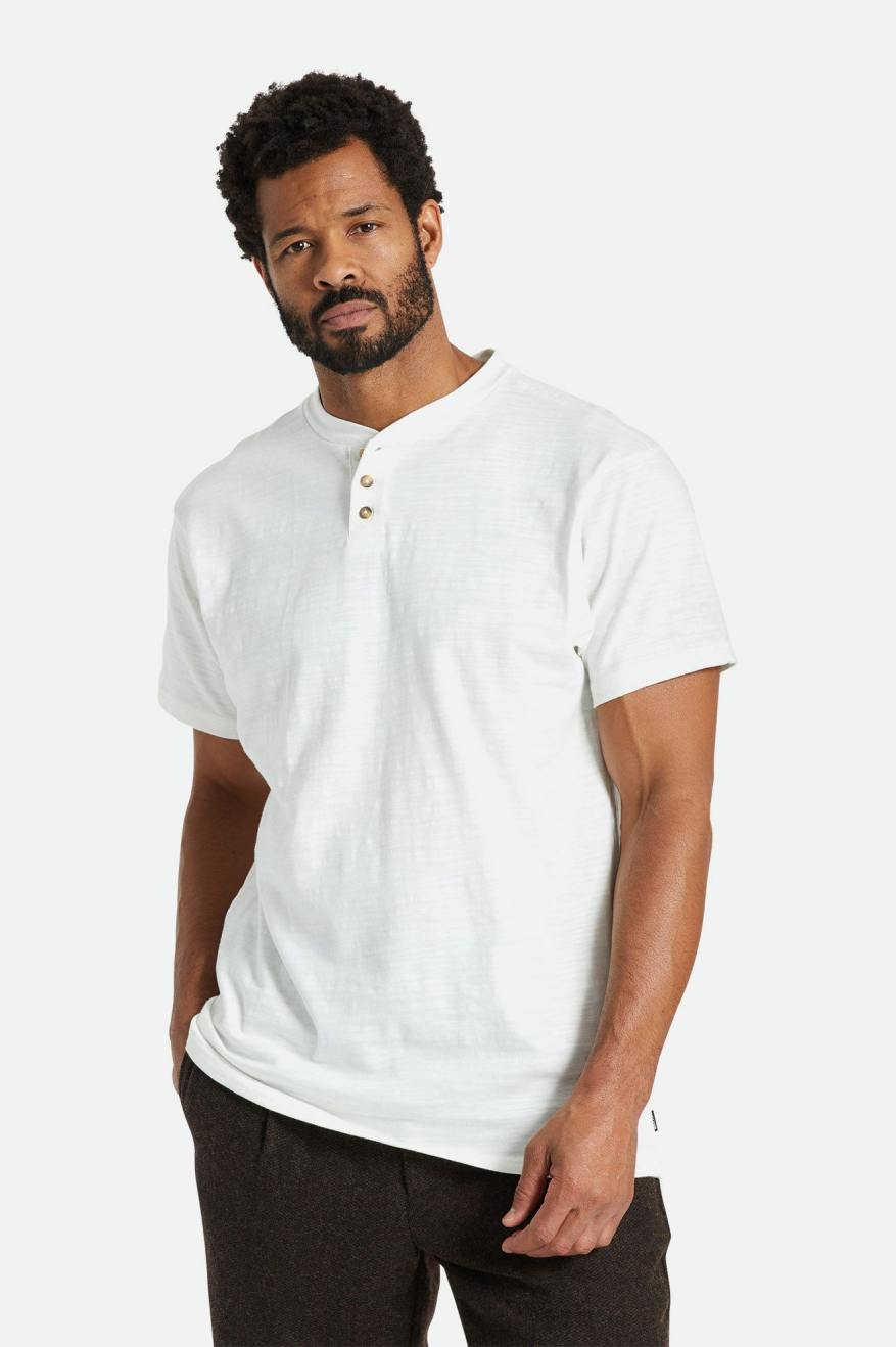 White Brixton Basic Slub S/S Henley Men's Tops | 201567ZGI