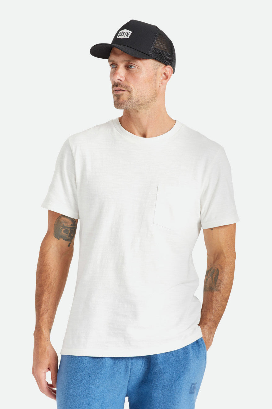 White Brixton Basic Slub S/S Pocket Men's Tops | 461835STA