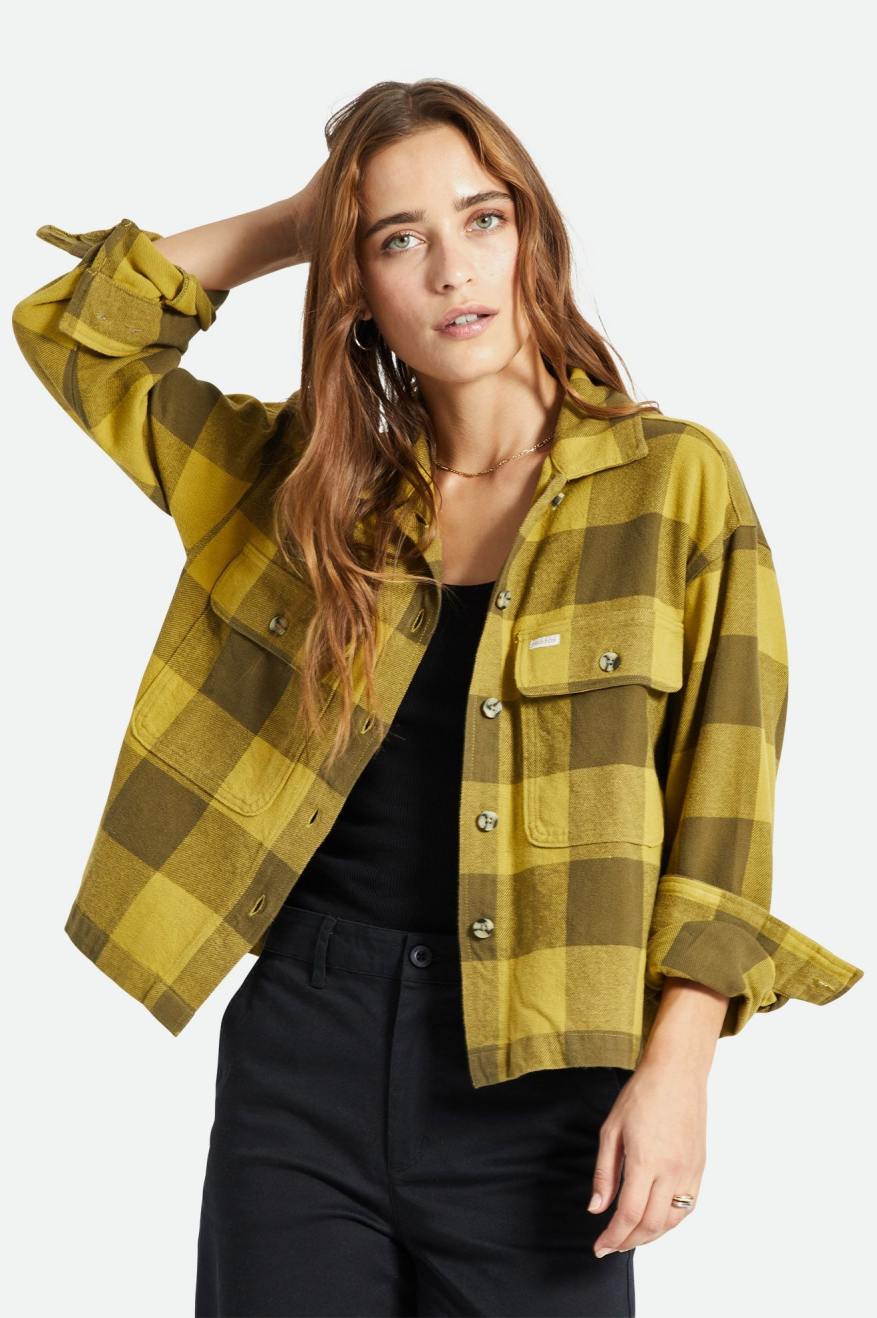 Yellow Brixton Bowery L/S Women's Tops | 871602UCS