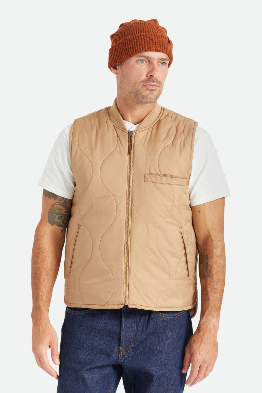 Beige Brixton Abraham Reversible Vest Men's Jackets | 317420SLQ