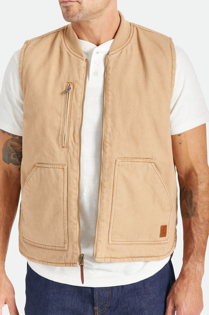 Beige Brixton Abraham Reversible Vest Men's Jackets | 317420SLQ