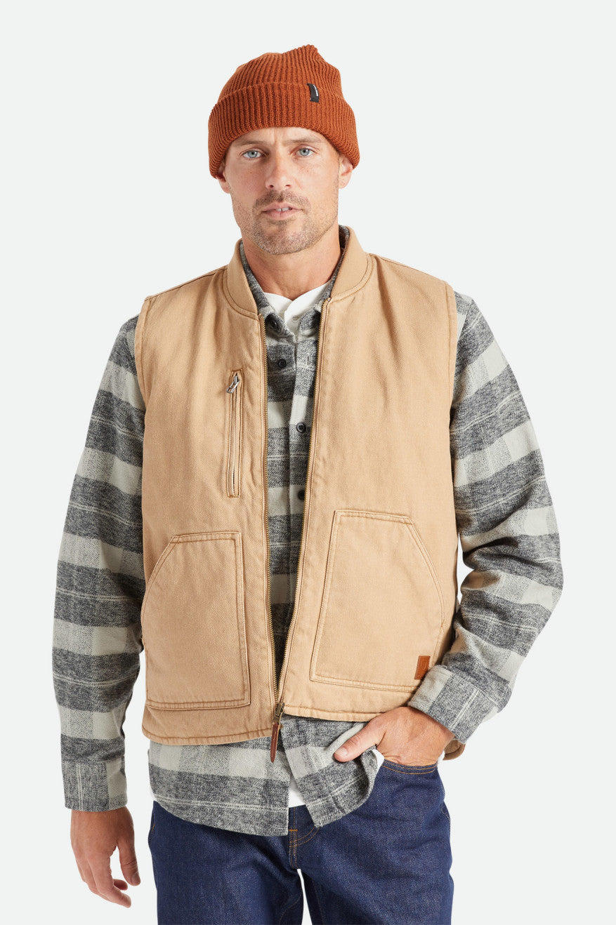 Beige Brixton Abraham Reversible Vest Men's Jackets | 317420SLQ