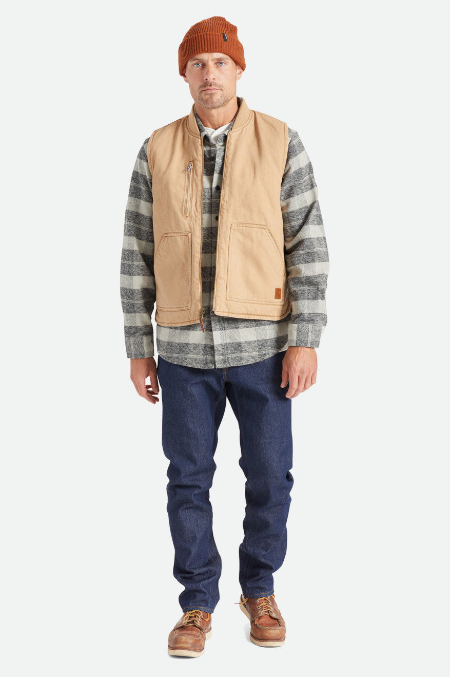 Beige Brixton Abraham Reversible Vest Men's Jackets | 317420SLQ