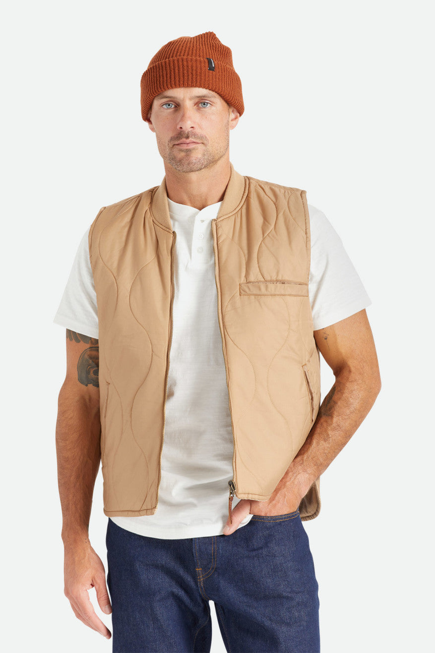 Beige Brixton Abraham Reversible Vest Men's Jackets | 317420SLQ