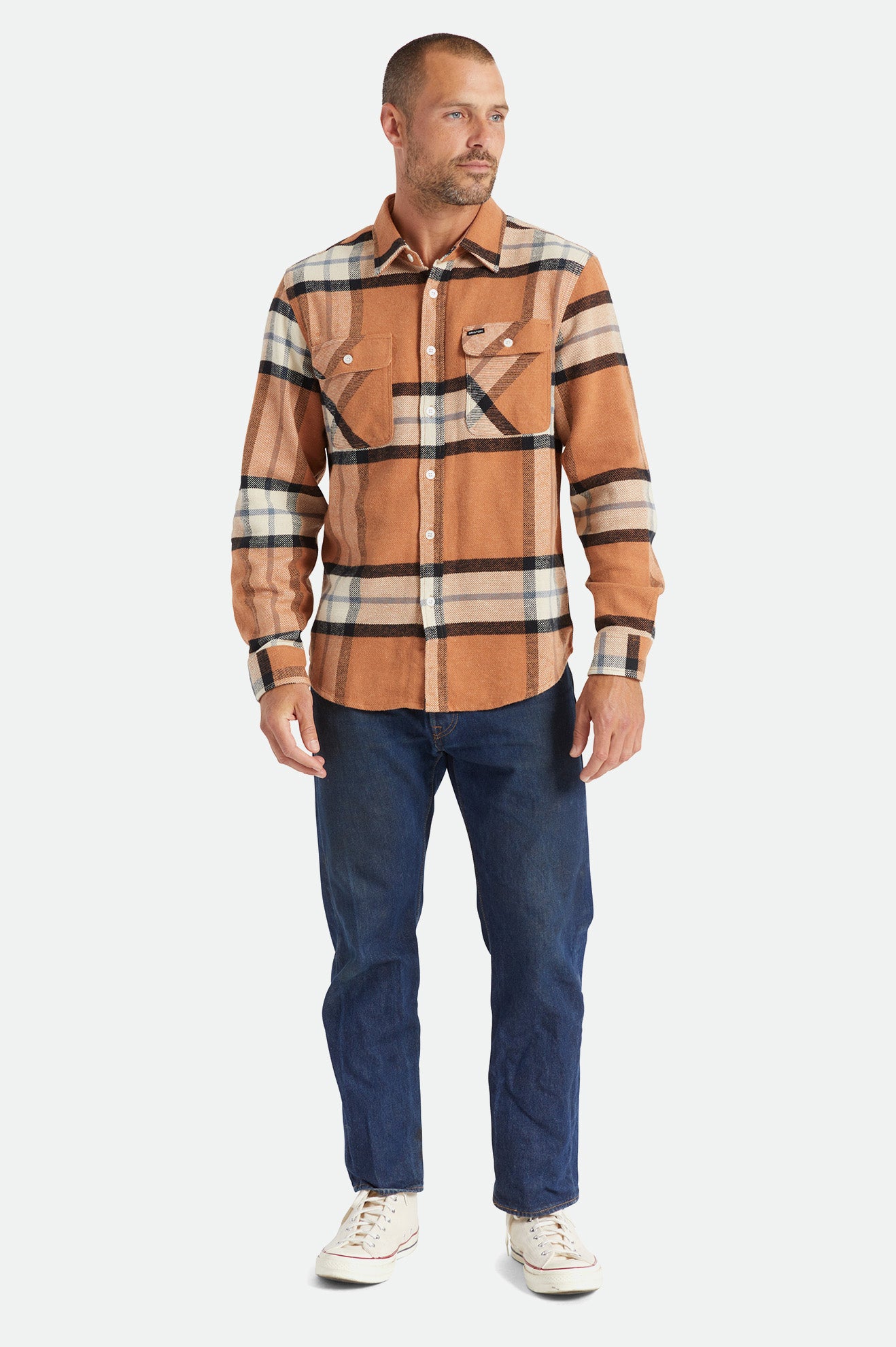 Beige Brixton Bowery L/S Men's Flannels | 069831FIV