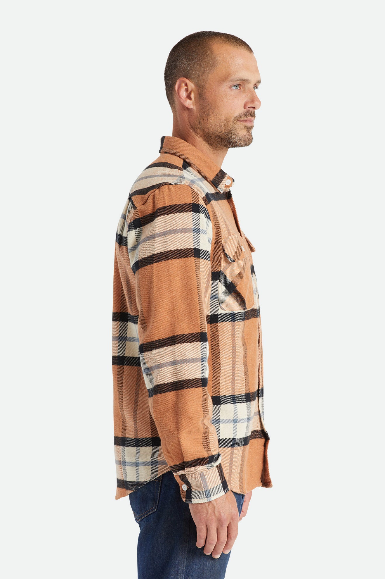 Beige Brixton Bowery L/S Men's Flannels | 069831FIV