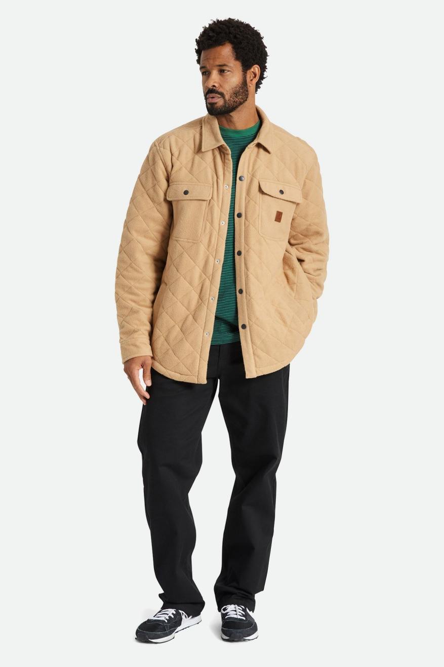 Beige Brixton Cass Quilted Fleece Men's Jackets | 983425APK