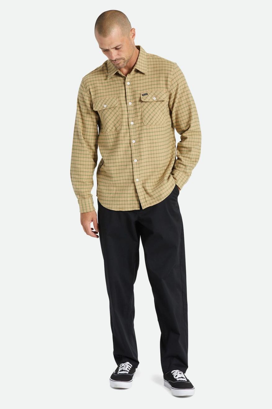 Beige / Olive Brixton Bowery Stretch L/S Utility Men's Wovens | 748539RVU