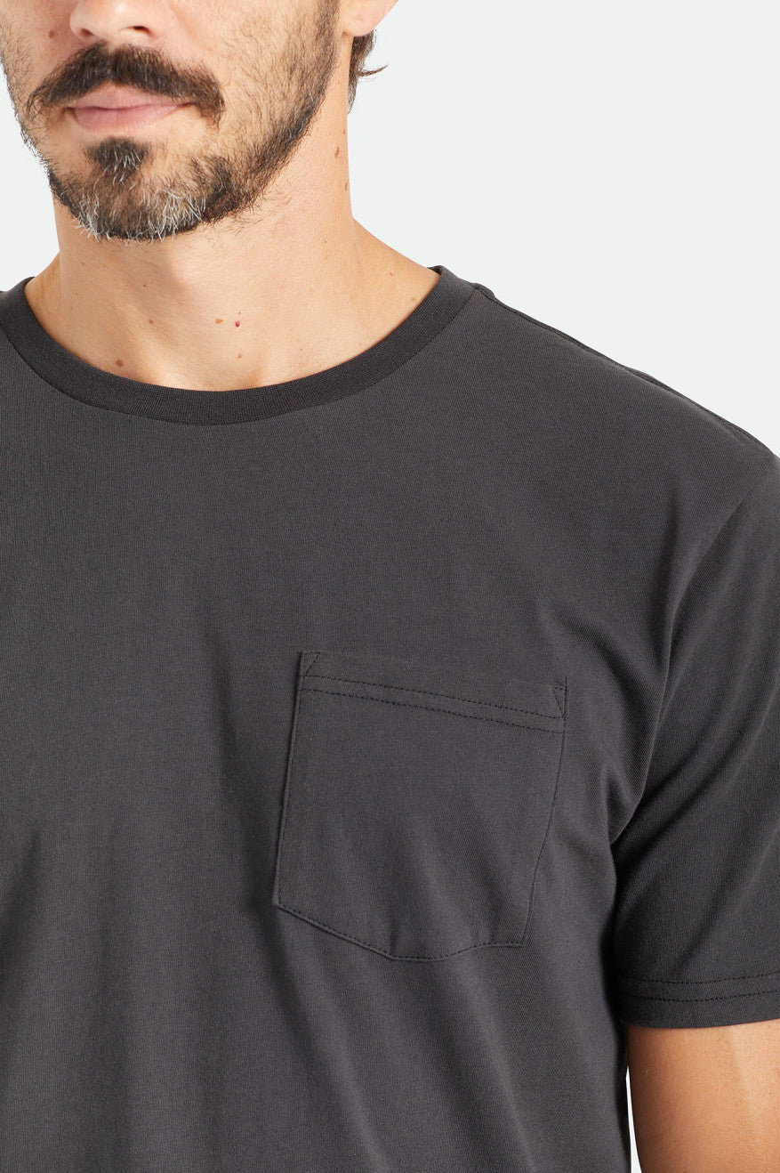 Black Brixton Basic S/S Pocket Men's Tops | 023678IOB