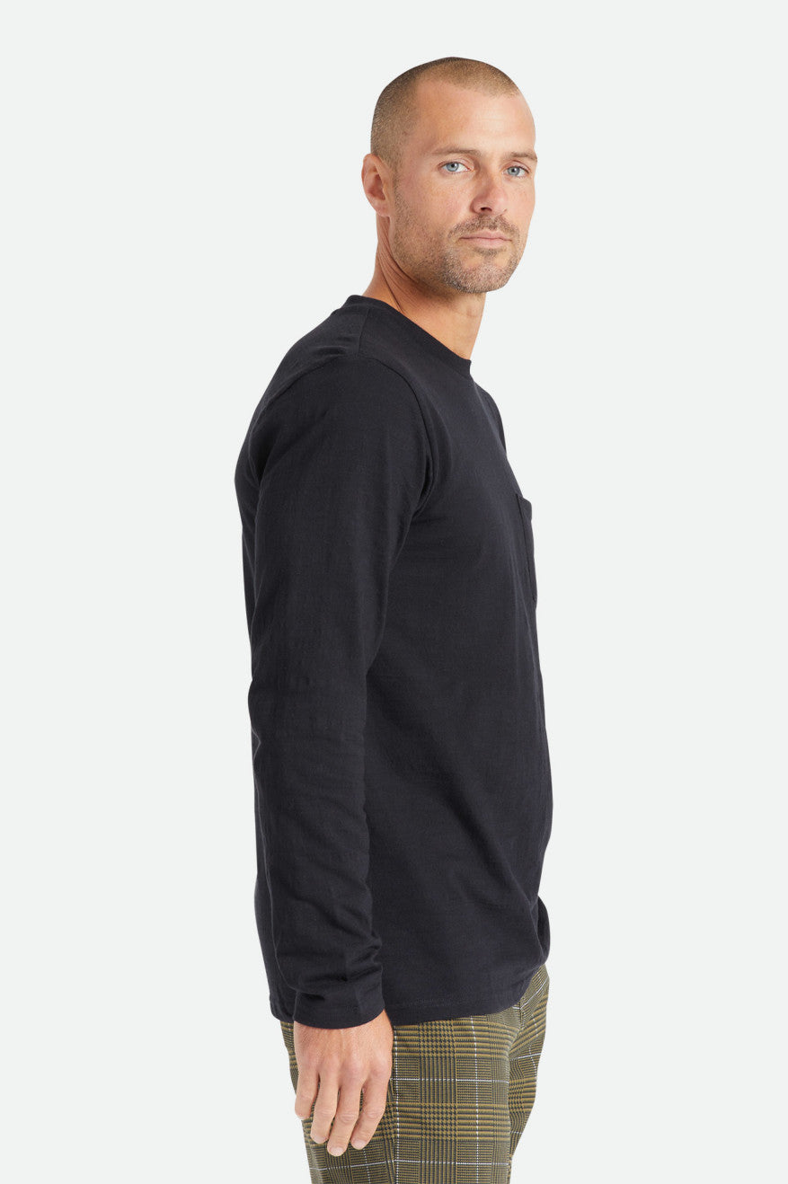 Black Brixton Basic Slub L/S Pocket Men's Knitwear | 183054POV