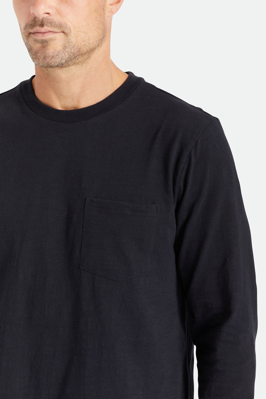 Black Brixton Basic Slub L/S Pocket Men's Knitwear | 183054POV