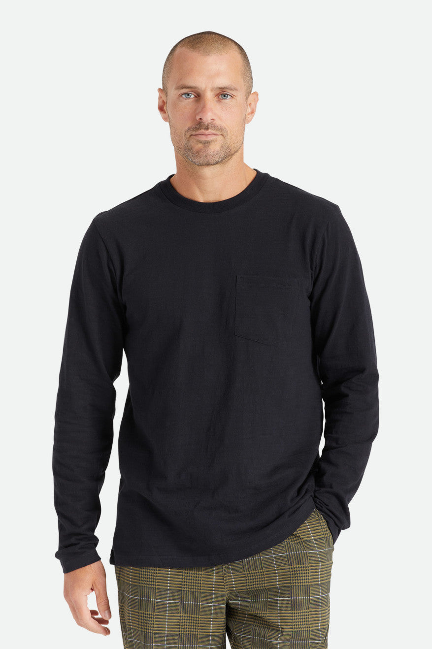 Black Brixton Basic Slub L/S Pocket Men\'s Tops | 289536PIV