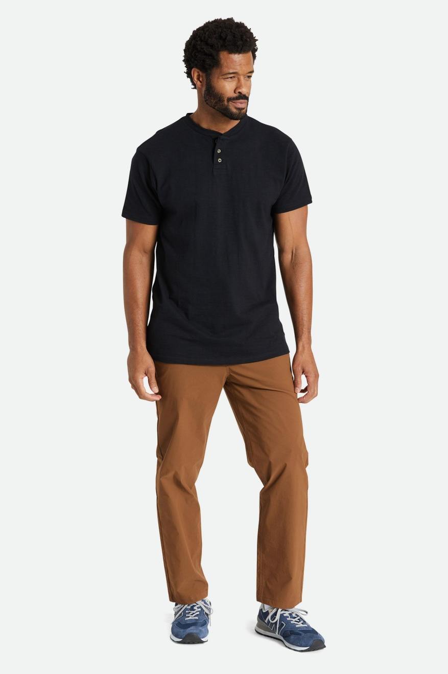 Black Brixton Basic Slub S/S Henley Men's Tops | 803246IWE