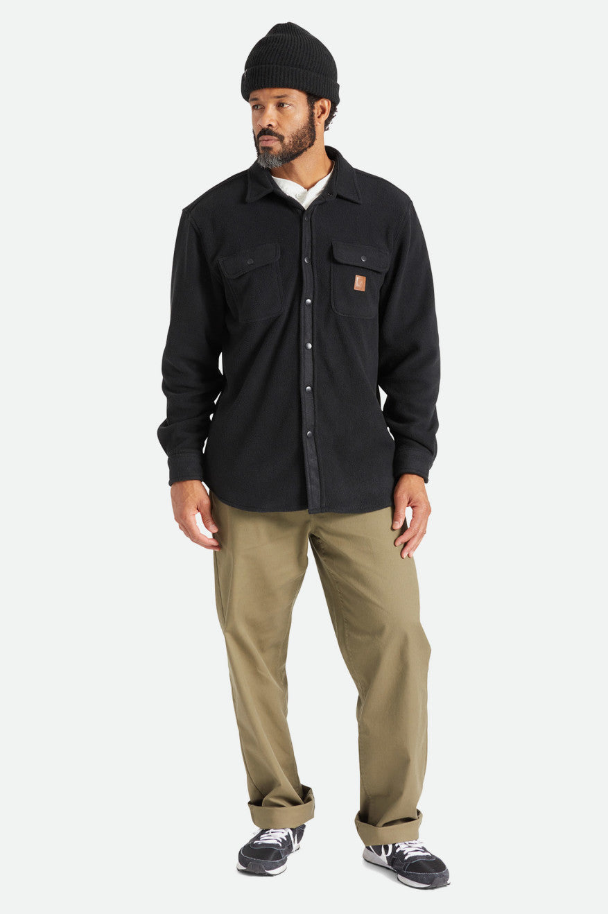 Black Brixton Bowery L/S Arctic Stretch Fleece Men's Flannels | 487325MNU