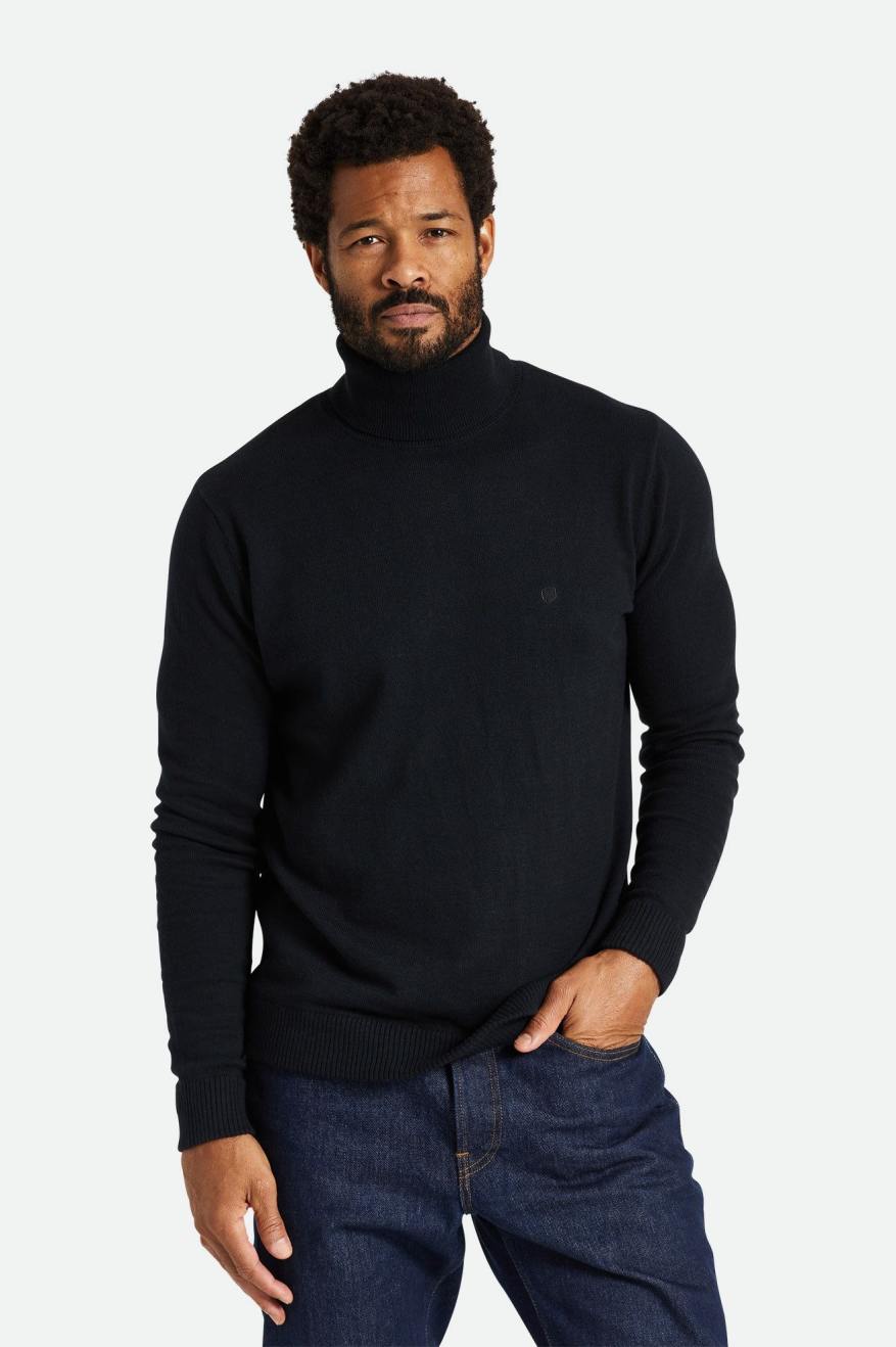 Black Brixton Reserve Cashmere L/S Turtleneck Men\'s Knitwear | 389102RIU