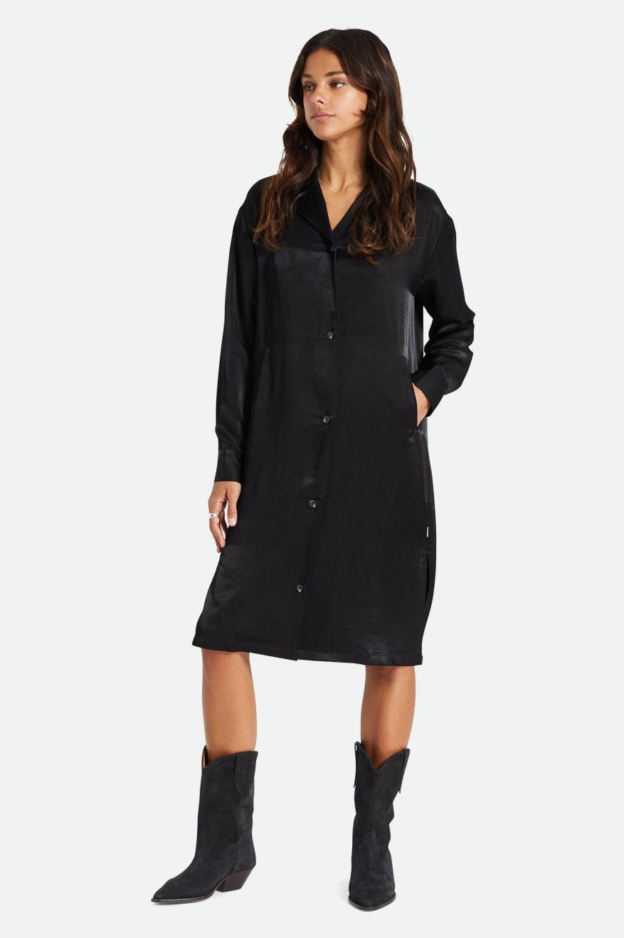 Black Brixton Satin Blazer Shirt Women's Dress | 643702OLR