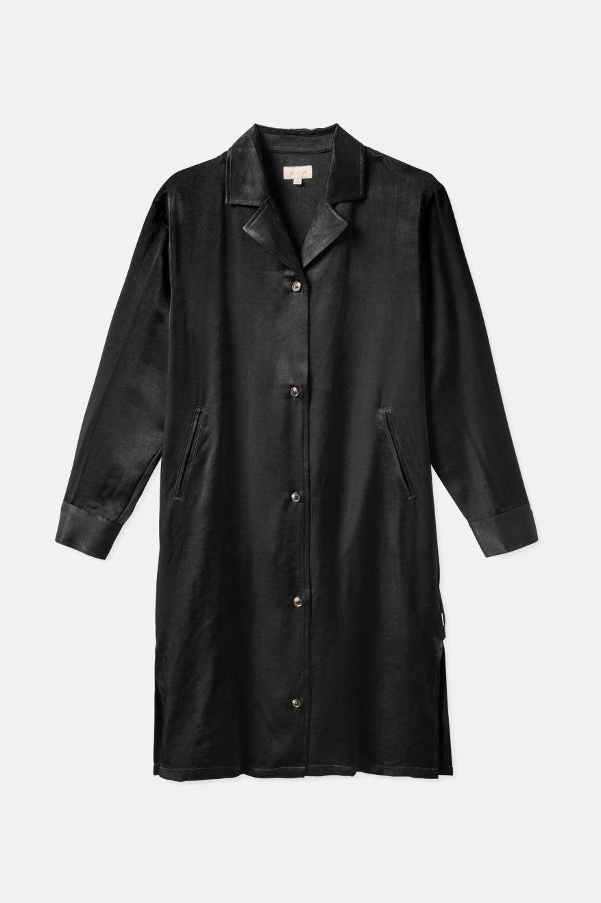 Black Brixton Satin Blazer Shirt Women's Dress | 643702OLR