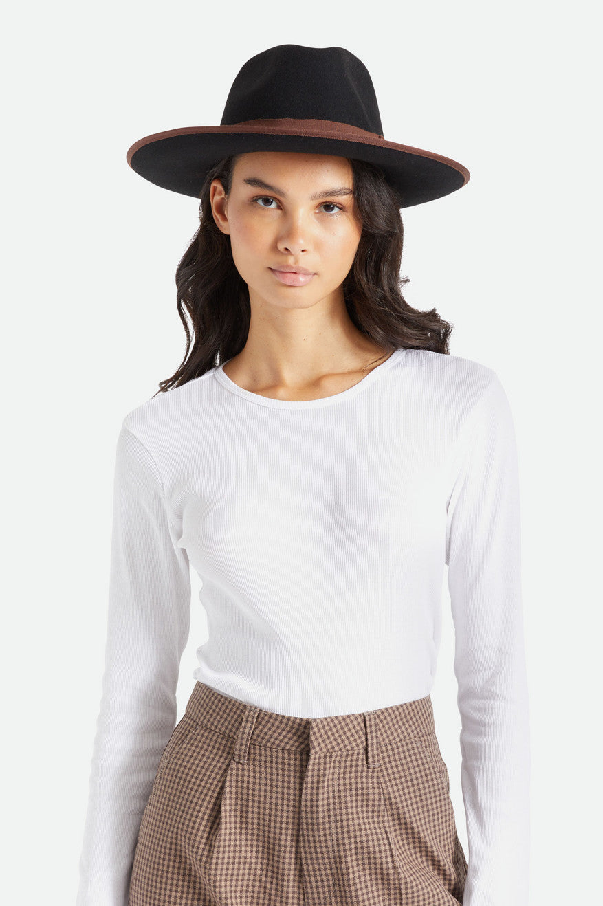 Black / Brown Brixton Reno Fedora Women's Fedoras | 840237HAC