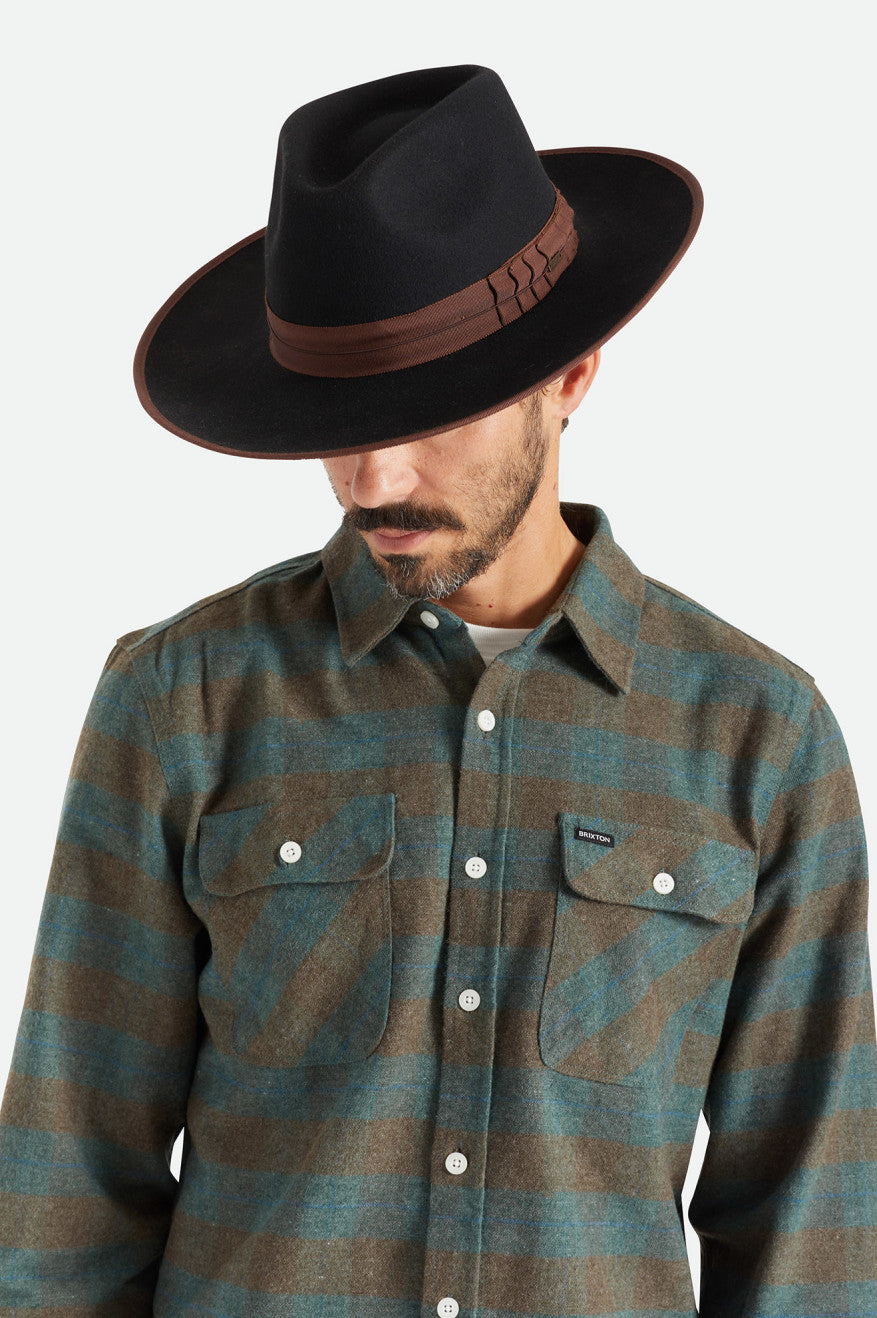 Black / Brown Brixton Reno Men's Fedoras | 708416SNG