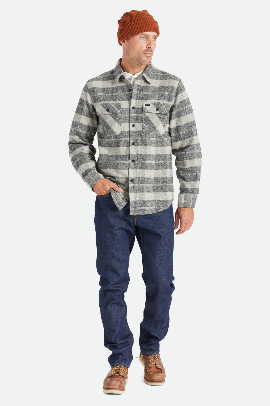 Black / Grey Brixton Bowery Heavy Weight L/S Men's Flannels | 820349FYG